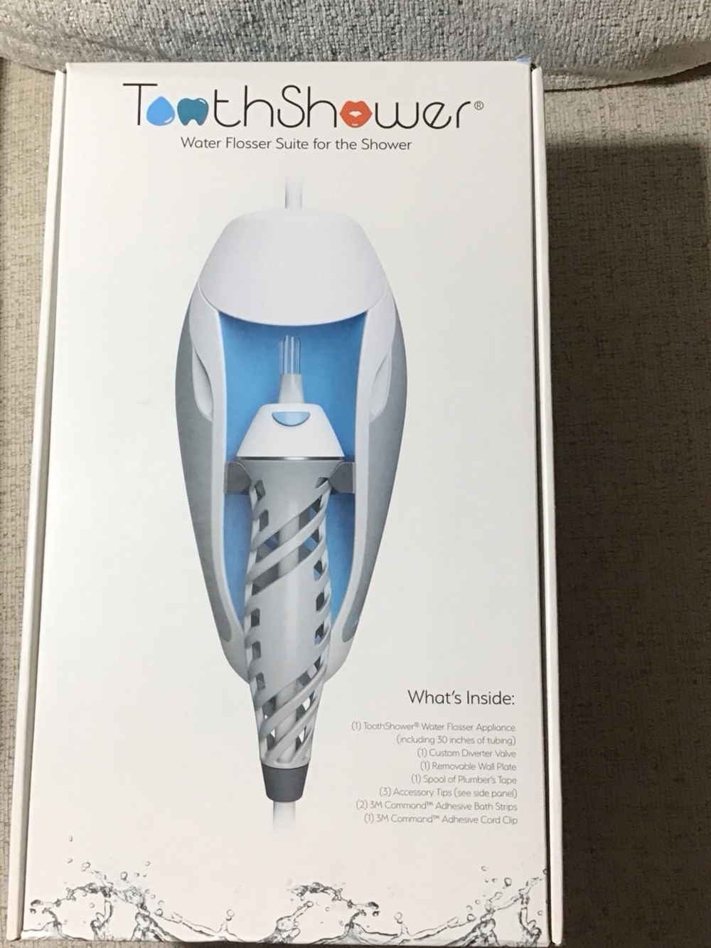 Blue and White Water Flosser for Shower